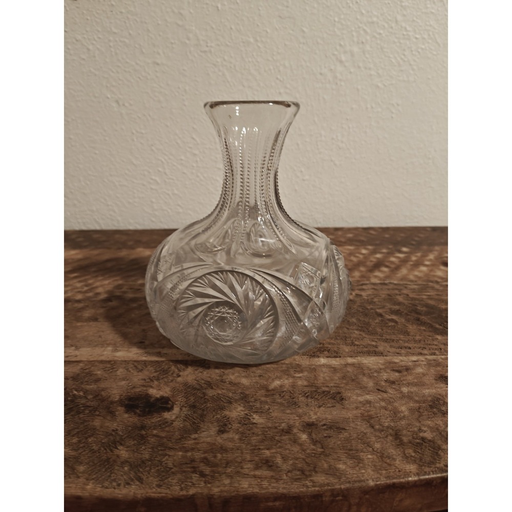 Antique McKee AZTEC Buzz Star Spinner Daisy Clear Glass Squat Carafe Vase EAPG